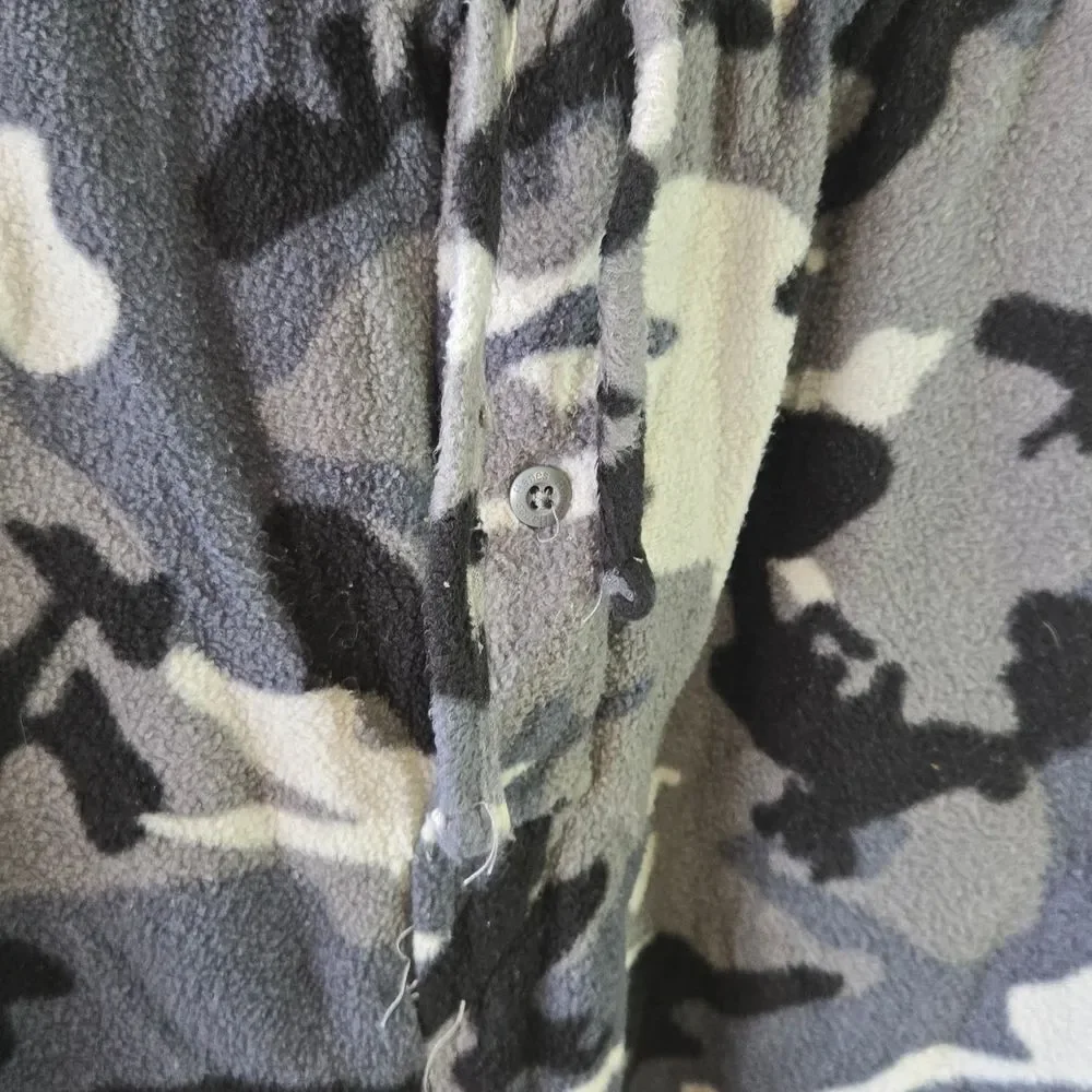 Hanes Men’s Fleece Sleep Pants Gray Camo Pajama Bottoms Large Lounge Pocket PJs